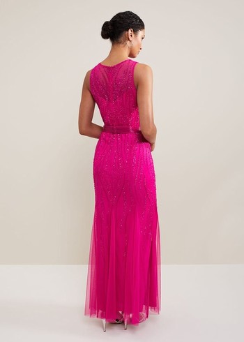 Phase Eight Rowena Beaded Dress Fuchsia Canada | FTOEWB-398